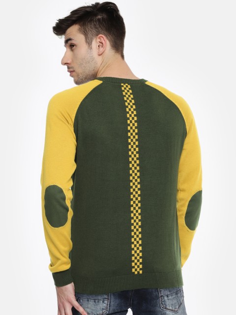 

Jack & Jones Men Olive Green & Yellow Solid Pullover