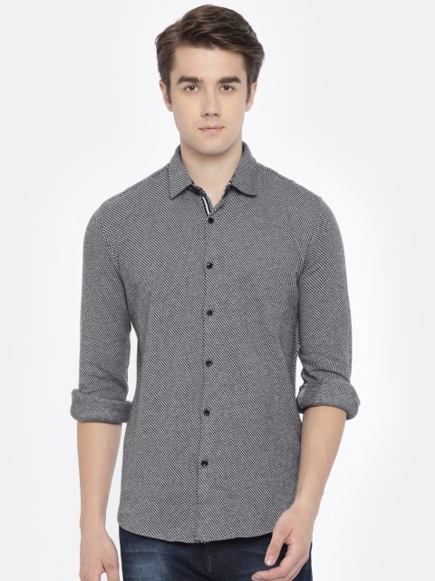 

Jack & Jones Men White & Black Slim Fit Self Design Casual Shirt