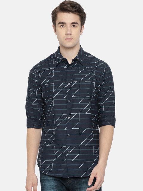 

Jack & Jones Men Navy Slim Fit Printed Casual Shirt, Navy blue