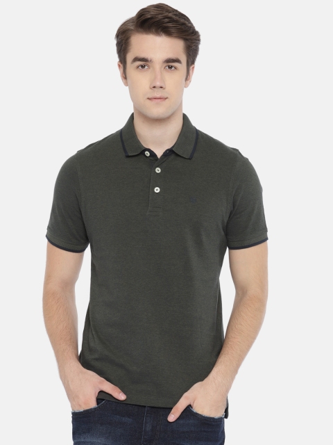 

Jack & Jones Men Olive Green Solid Polo Collar T-shirt