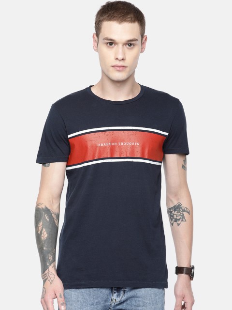 

Jack & Jones Men Blue & Red Colourblocked Slim Fit Round Neck T-shirt