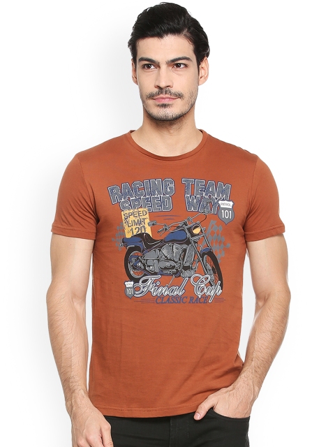 

People Men Orange Printed Round Neck T-shirt