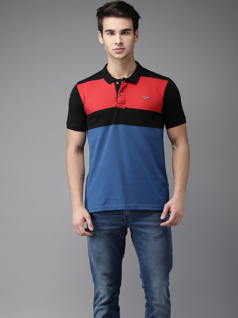 

Flying Machine Men Blue & Red Colourblocked Polo Collar T-shirt