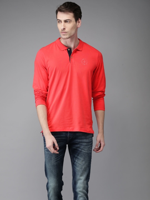 

Flying Machine Men Red Solid Polo Collar T-shirt