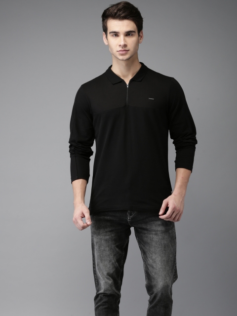 

Flying Machine Men Black Solid Polo T-shirt