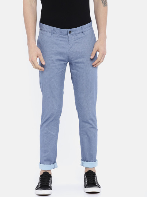 

Flying Machine Men Blue Slim Fit Printed Regular Trousers