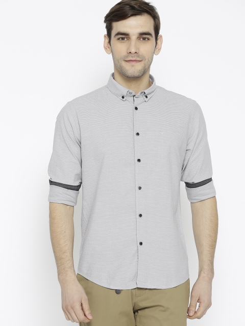 

Flying Machine Men Grey Slim Fit Self Design Casual Shirt