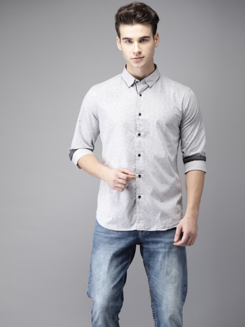 

Flying Machine Men Grey & Navy Blue Slim Fit Printed Casual Shirt