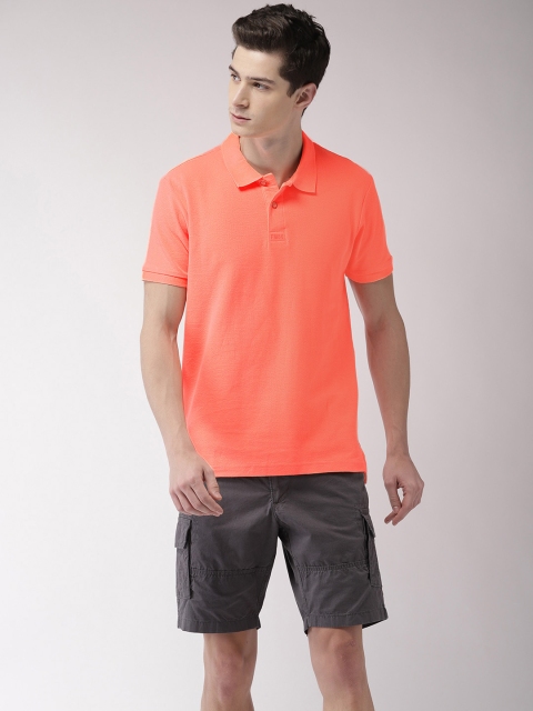 

Flying Machine Men Coral Orange Pink Solid Polo Collar T-shirt
