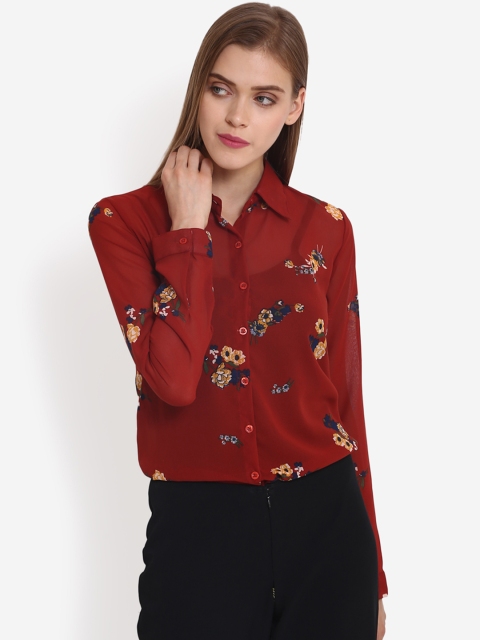 

PURYS Women Maroon Smart Regular Fit Floral Print Casual Shirt