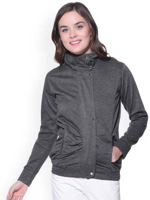 

PURYS Women Grey Solid Bomber Jacket