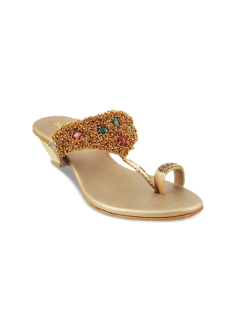 

Mochi Women Gold-Toned Woven Design Sandals