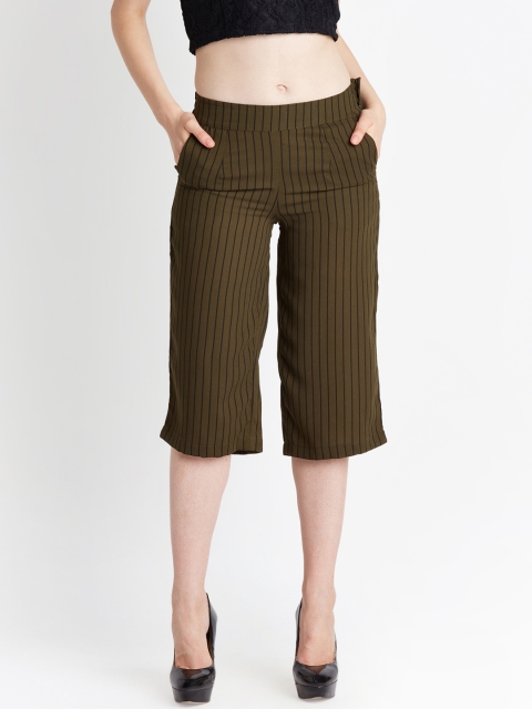 

Honey by Pantaloons Women Olive Green Regular Fit Striped Culottes