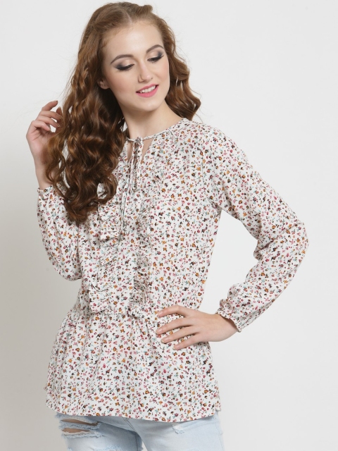

Sera Women Off-White Printed Cinched Waist Top