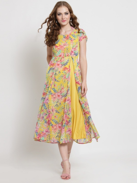 

Sera Women Yellow Printed Fit and Flare Dress