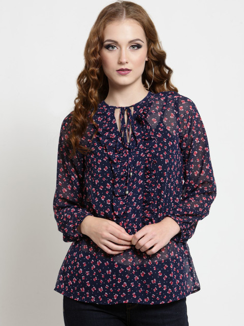 

Sera Women Navy Blue Printed Cinched Waist Top
