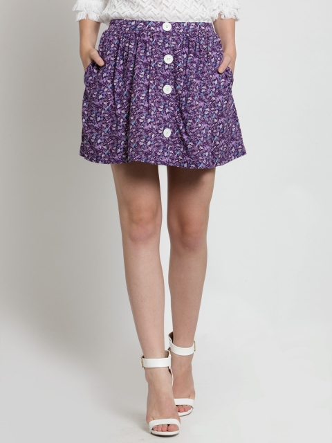 

Sera Women Purple & Off-White Printed Mini Flared Skirt
