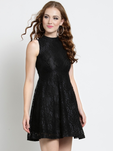 

Sera Women Black Self Design Skater Dress