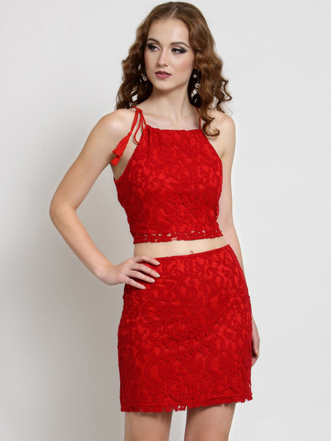 

Sera Women Red Self Design Bodycon Dress