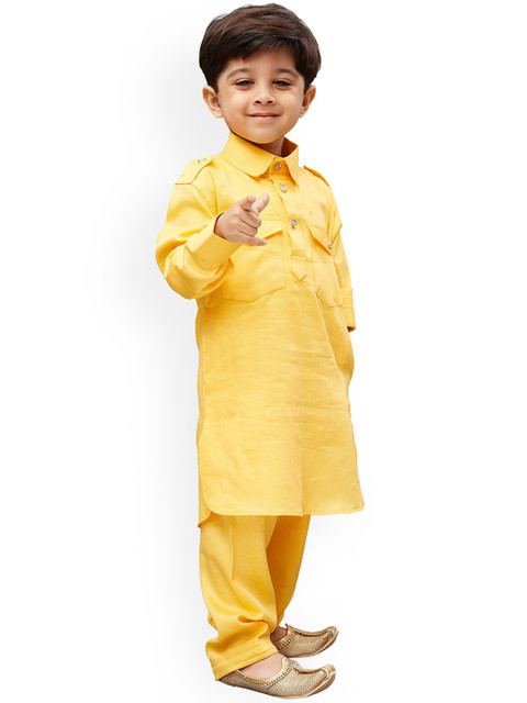 

JBN Creation Boys Yellow Solid Kurta with Pyjamas