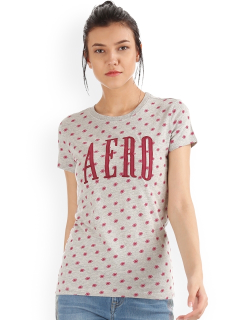 

Aeropostale Women Grey Printed Round Neck T-shirt