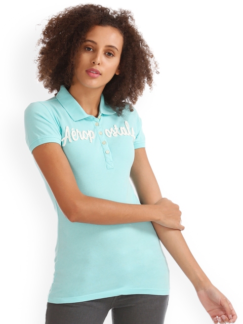 

Aeropostale Women Blue Printed Polo Collar T-shirt