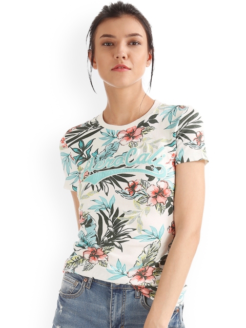 

Aeropostale Women Off-White Printed Round Neck T-shirt