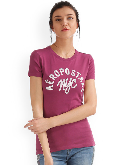 

Aeropostale Women Pink Printed Round Neck T-shirt