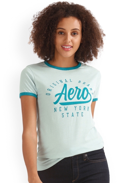 

Aeropostale Women Blue Printed Round Neck T-shirt
