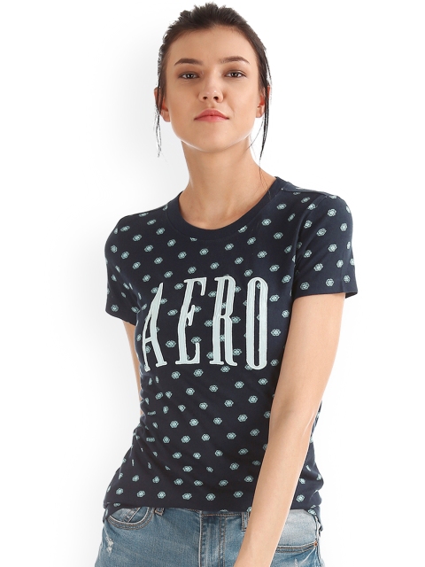 

Aeropostale Women Navy Blue Printed Round Neck T-shirt