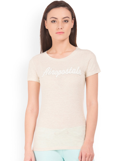 

Aeropostale Women Beige Printed Round Neck T-shirt