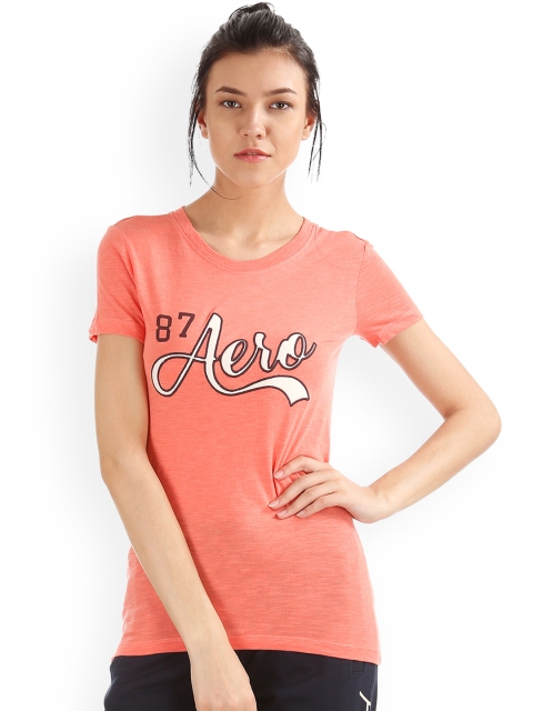 

Aeropostale Women Orange Printed Round Neck T-shirt