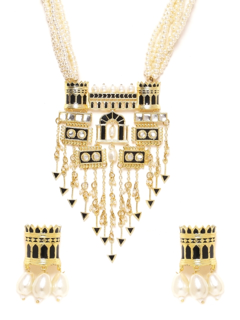 

Studio Voylla Off-White & Black Gold-Plated Necklace Set