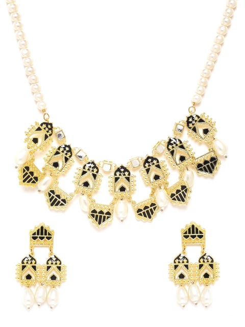 

Studio Voylla Off-White & Black Gold-Plated Necklace Set