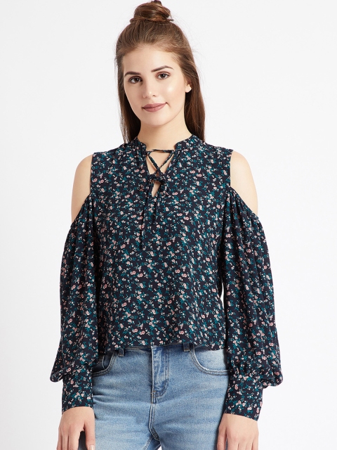 

COVER STORY Women Blue Floral Print A-Line Top