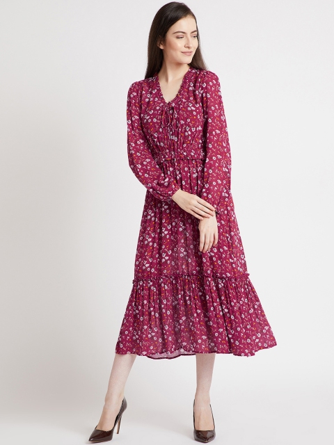 

COVER STORY Women Maroon Printed Fit and Flare Dress