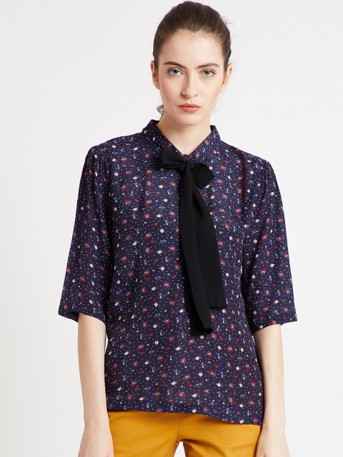 

COVER STORY Women Navy Blue Printed Top