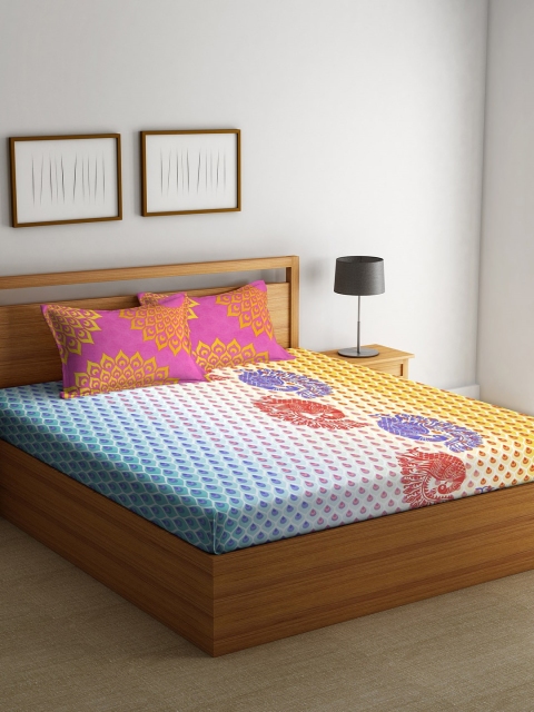 

BOMBAY DYEING Yellow & Pink Flat 120 TC Cotton 1 Double Bedsheet with 2 Pillow Covers