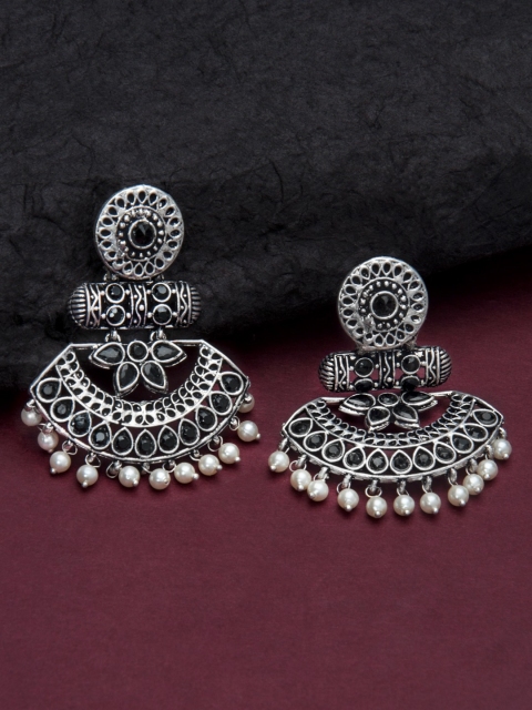 

Rubans Silver-Toned & Black Classic Chandbalis