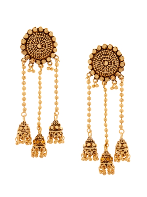 

Rubans Gold-Toned Dome Shaped Handcrafted Jhumkas