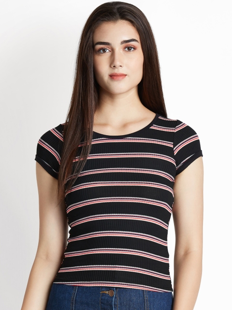

Honey by Pantaloons Women Black Striped Fitted Top