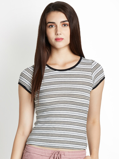 

Honey by Pantaloons Women White Striped Fitted Pure Cotton Top