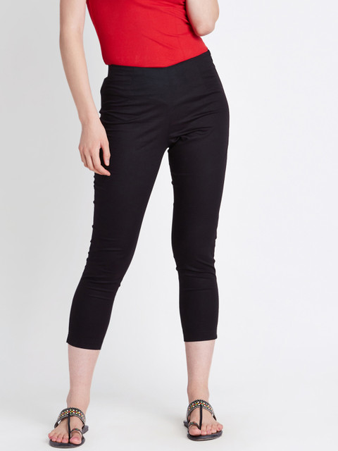

RANGMANCH BY PANTALOONS Women Black Regular Fit Solid Regular Trousers