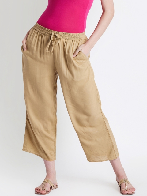 

RANGMANCH BY PANTALOONS Women Beige Regular Fit Solid Parallel Trousers