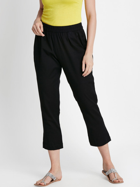 

RANGMANCH BY PANTALOONS Women Black Regular Fit Solid Cigarette Trousers