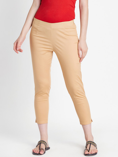 

RANGMANCH BY PANTALOONS Women Beige Regular Fit Solid Regular Trousers