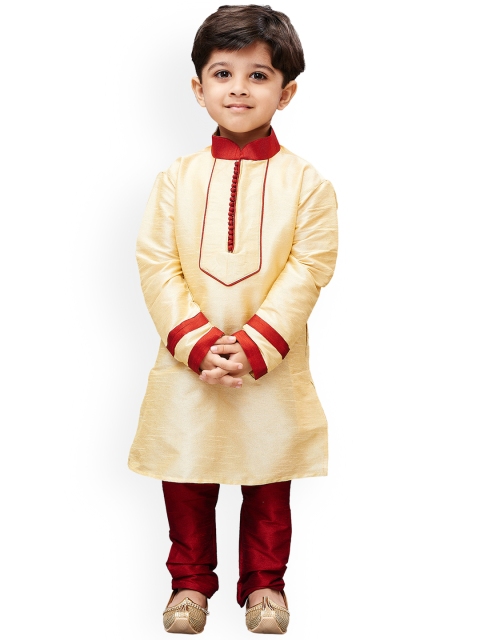 

JBN Creation Boys Gold-Toned & Maroon Solid Kurta with Churidar