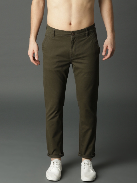 

Roadster Men Olive Green Regular Fit Solid Chinos