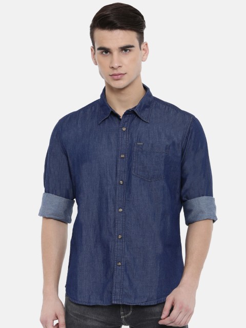 

Pepe Jeans Men Blue Slim Fit Solid Chambray Shirt