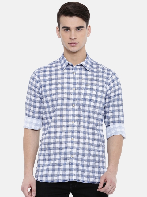 

Pepe Jeans Men Blue & White Slim Fit Checked Casual Shirt
